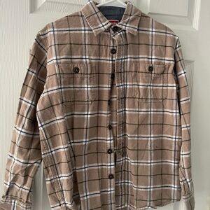 Wrangler Flannel Shirt Button Plaid Adult Mens Small Beige Western Wear